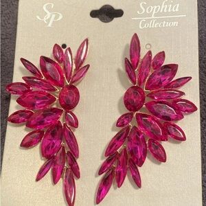 Sophia Collection Pink Crystal Statement Earrings – Dramatic Leaf Cluster Drops